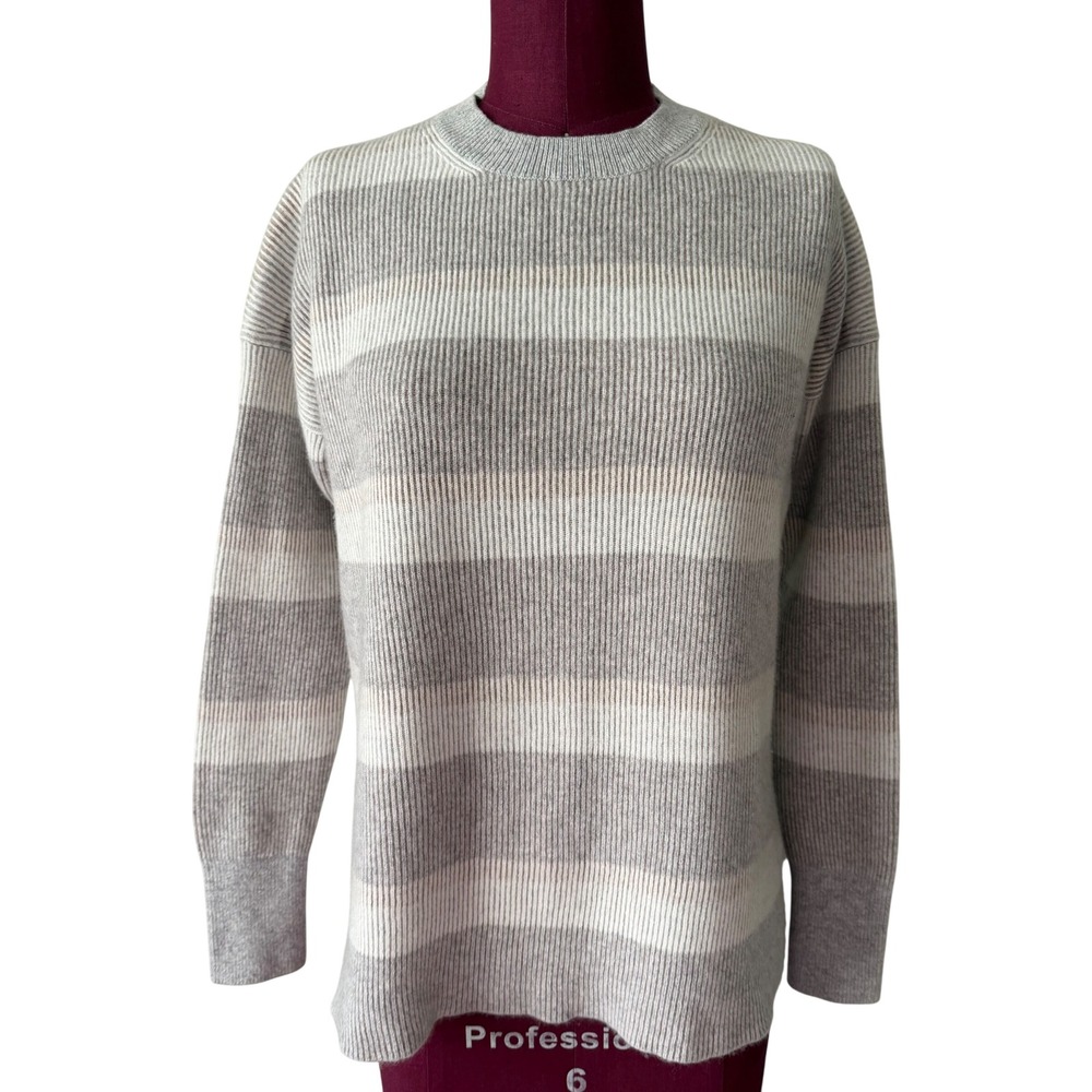 Theory Sweater Karenia Rib 100% Cashmere Striped Grey Petite XS